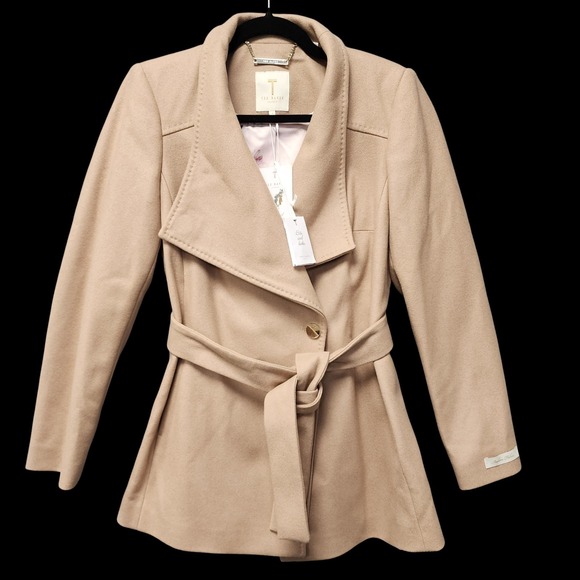 TED BAKER Wool Cashmere Blend‎ Rytaa Wrap Coat Womens Size 1 Natural NEW w/ Tag - Picture 2 of 11